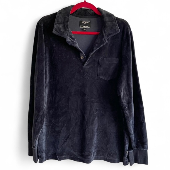 Todd Snyder Other - Todd Snyder Navy Blue Velour Long Sleeve Polo Shirt Size L
